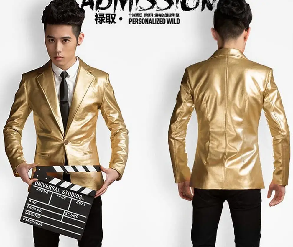 S-5xl ! 2021 New Men's Clothing Fashion Sliver And Gold Leather Suit Jacket Coat Formal Dress Stage Singer Costumes