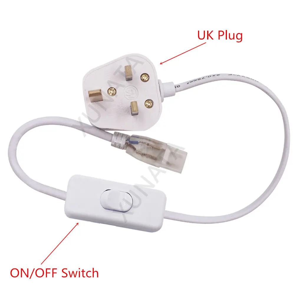 80CM Cable Power EU Plug UK/US adapter with on-off Switch For 220V 110V 5050 5730 LED Strip Flexible Light  6mm 12mm 15mm PCB