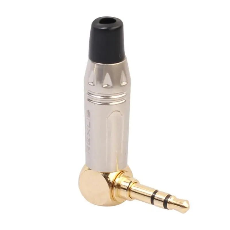 Adaptador de auriculares estéreo, convertidor de conector de soldadura, 3,5mm, 90 grados, ángulo recto, enchufe macho, chapado en oro