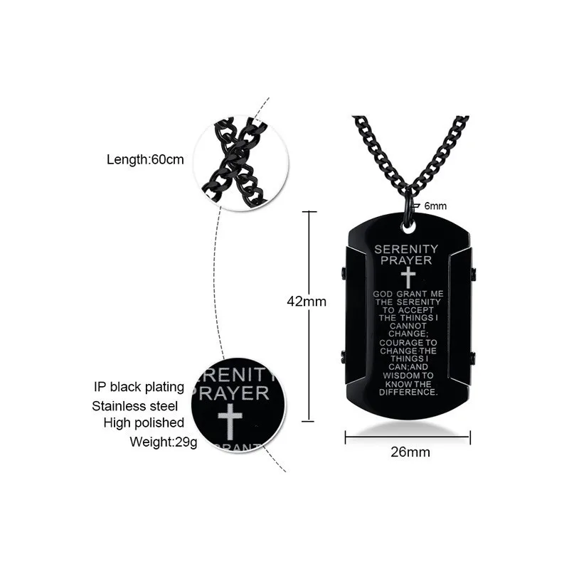 Vnox The Serenity Prayer Dog Tag Necklaces for Men Women Black Gold and Color Stainless Steel colar masculino