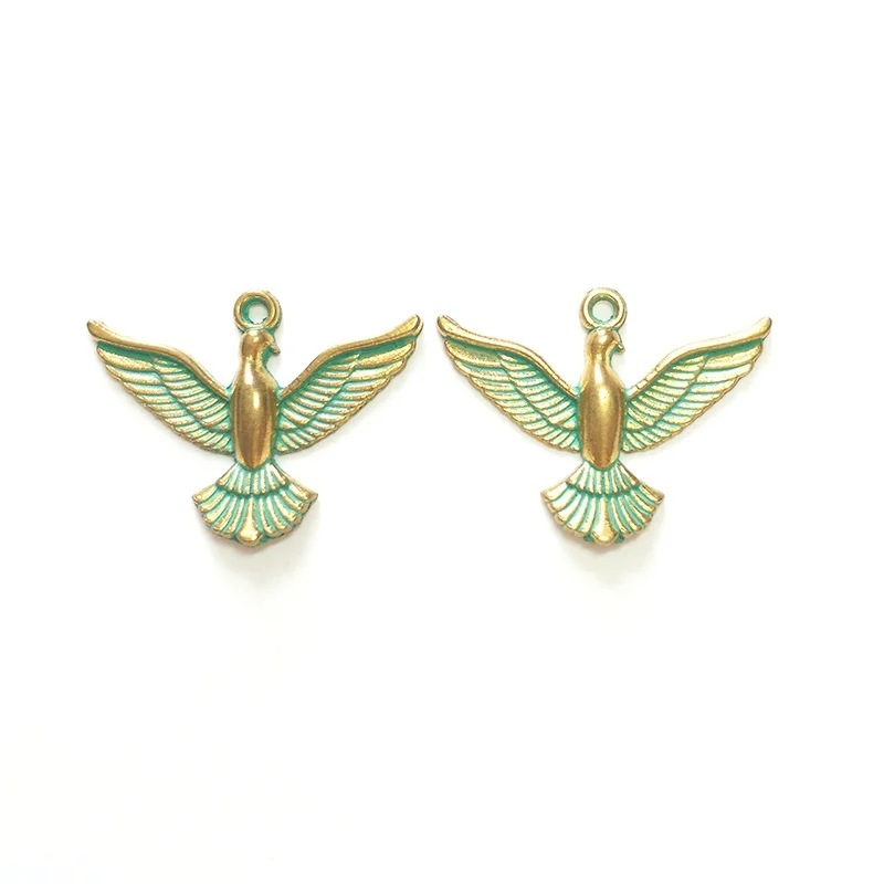 New 5pcs 38*30MM Retro Patina Plated Zinc Alloy Green Dove Charms Pendant for DIY Jewelry Accessories