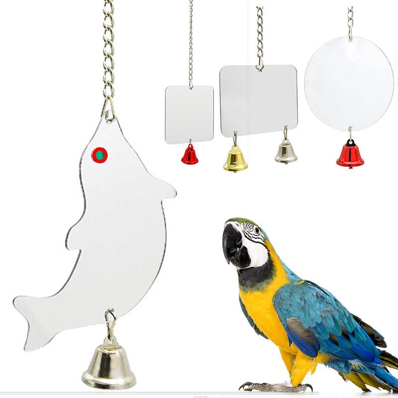 JX-LCLYL Funny Bird Mirror With Bell Cage Toys For Cockatiel Budgie Canary Parrot