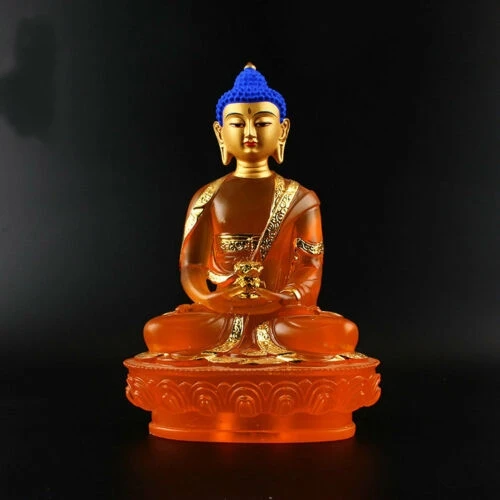 Tibetan Buddhism Hand Made Liuli Colored Glaze Gilt Statue Amitabha Buddha Statue