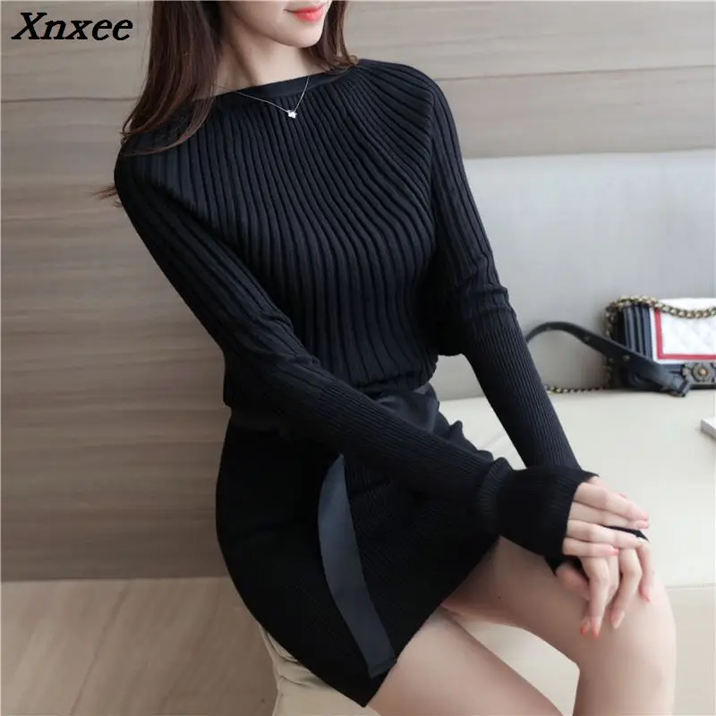 2018 Spring and Autumn New Women Korean ladies loose sweater  Stretch Skirt Xnxee