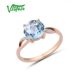VISTOSO Gold Rings For Women Genuine 14K 585 Rose Gold Ring Sparkling Diamond Sky Blue Topaz Wedding Anniversary Fine Jewelry