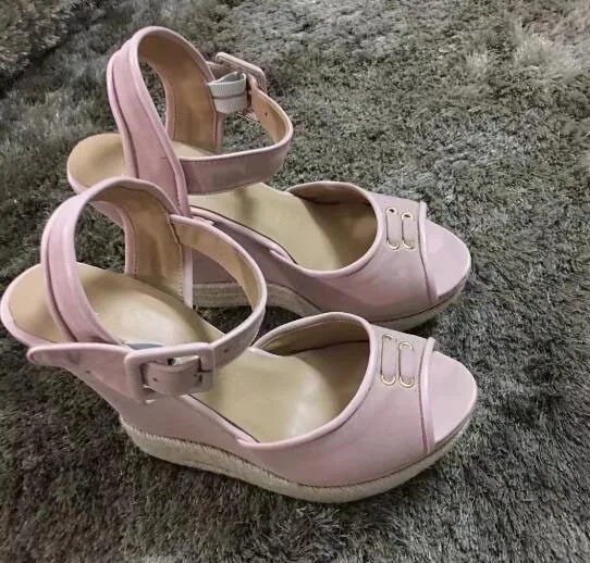 

Pink Straw Braided Wedge Sandals Women's Ribbons Crossed Peep Toe Platform Mujer Gladiator Ankle Strap Beach Sandalias Shoe