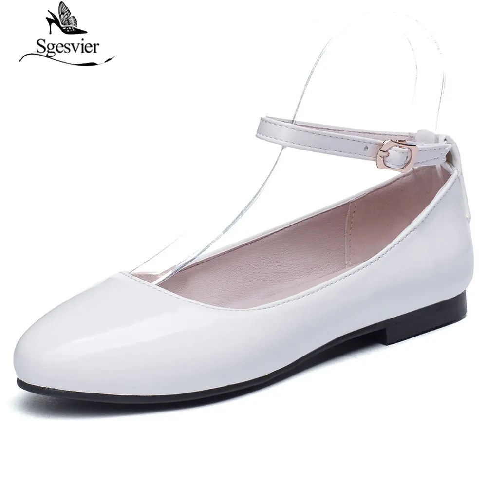 SGESVIER Round Toe 2019 Brand New Chic Style Elegant women's Flats Fashion Classics Mature Patent Leather women's Shoes G239