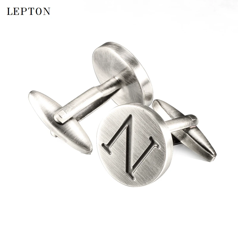 

Lepton Letters of an alphabet N Cufflinks For Mens Classic Antique Silver Plated Letters N cuff links Men shirt cuffs Cufflink