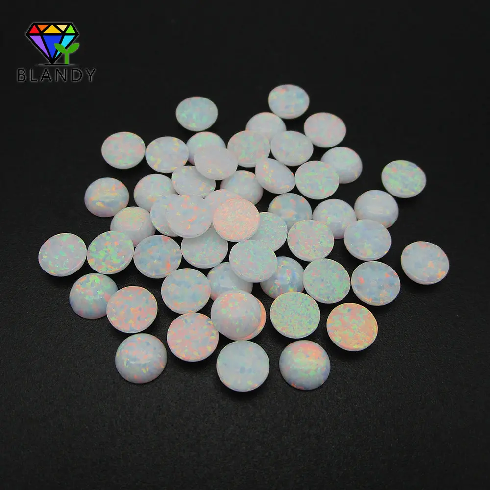 Free Shipping 2.0mm~6.0mm Round Cabochon Flat Back OP17 White Fire Opal Synthetic Stone For DIY Jewelry