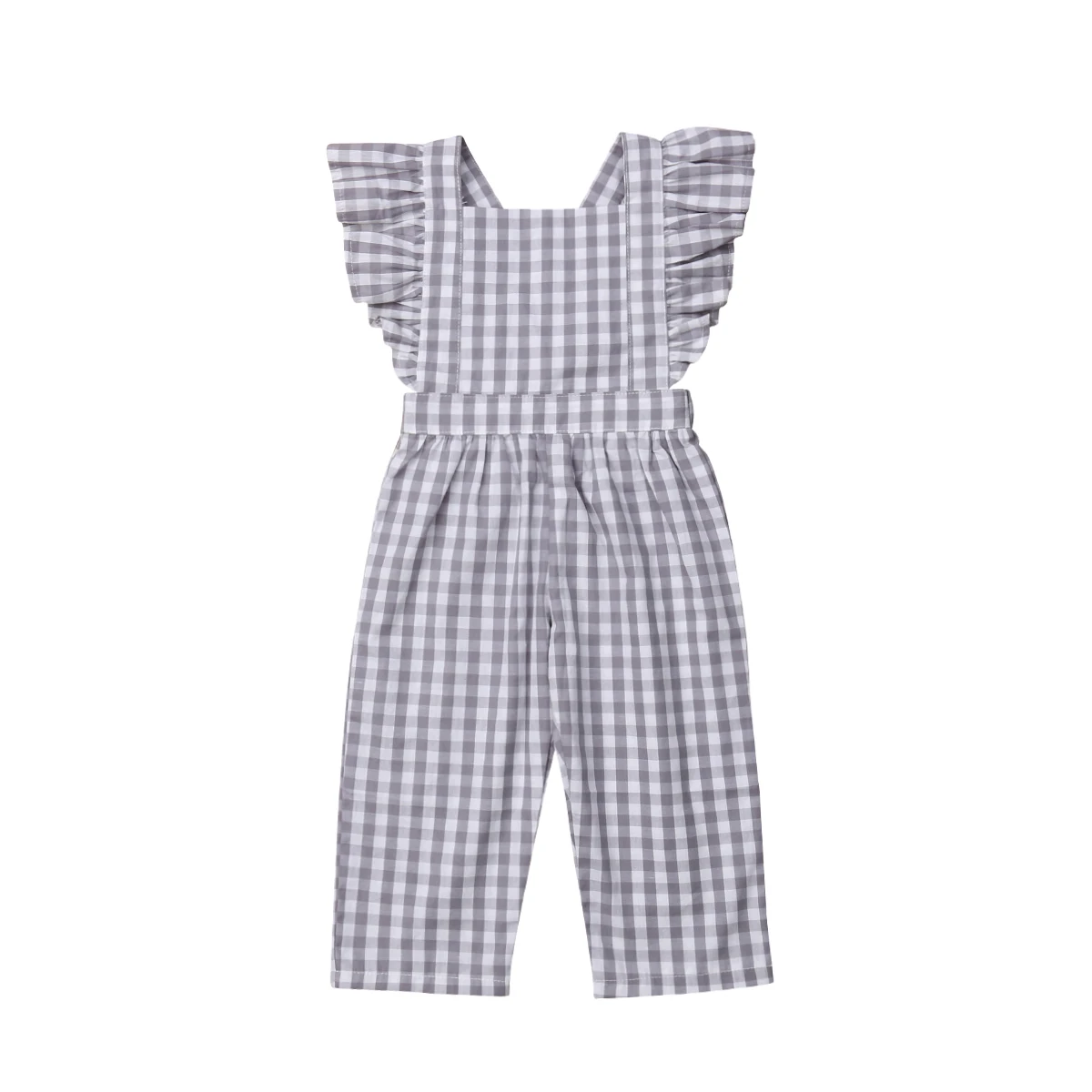 Toddler Kids Baby Girl Summer Plaid Stripe Ruffles Backless Romper Jumpsuit Playsuit Sunsuit Clothes Girls Overalls