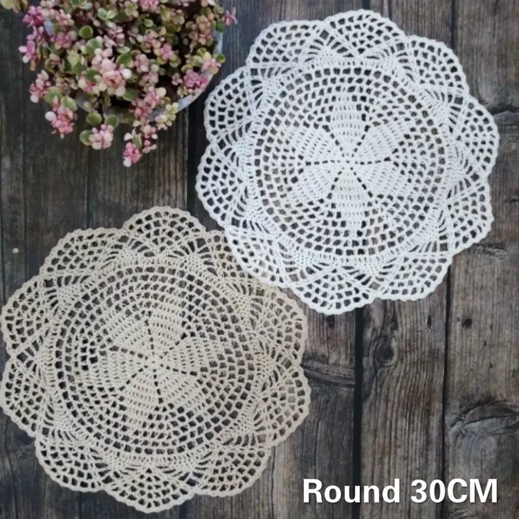 30CM Round Vintage Cotton Lace Doily Crochet Placemat Coaster Crafts Cup Coffee Table Mats Kitchen Christmas Wedding Home Decor