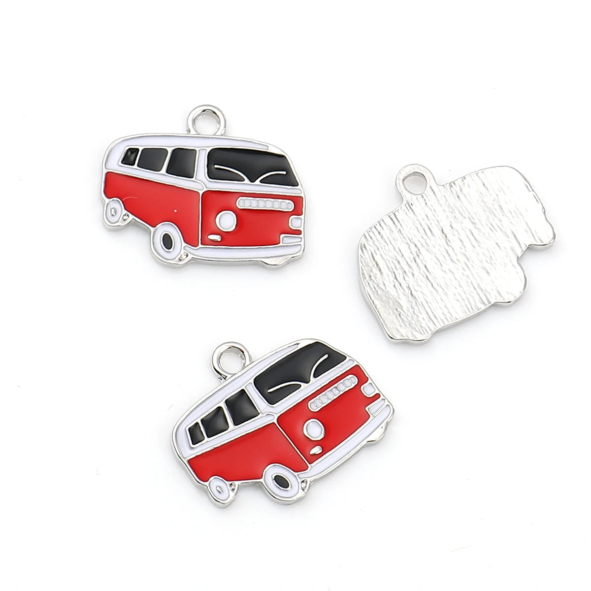 DoreenBeads 10 Silver Color Enamel Shuttle Bus Charm Pendant 20x18mm (B07143), yiwu