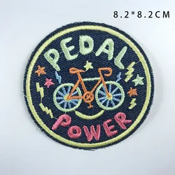 PGY Round Cartoon Comic Bicycle patch Pedal Power Letter Scooter Back Appliques di ricamo in gomma per abbigliamento cappotto distintivi