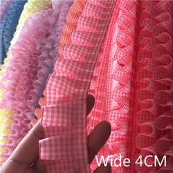 4cm Wide Plaid Pleated Cloth Tulle Lace Ruffle Ribbon Edge Trim For Collar Applique Sofa Curtain Diy Sewing Guipure Supplies