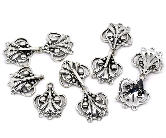 Lovely 5 Pairs Heart Charm Hook Sweater Clasps 25x21mm (B10034)