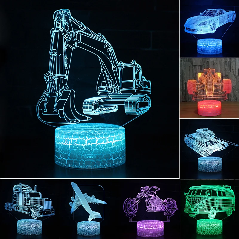 Car Acrylic 3D Hologram Lamp 7 Color Change Night Light Baby Touch Switch Colored lights LED USB Desk lamp Atmosphere lamp D30