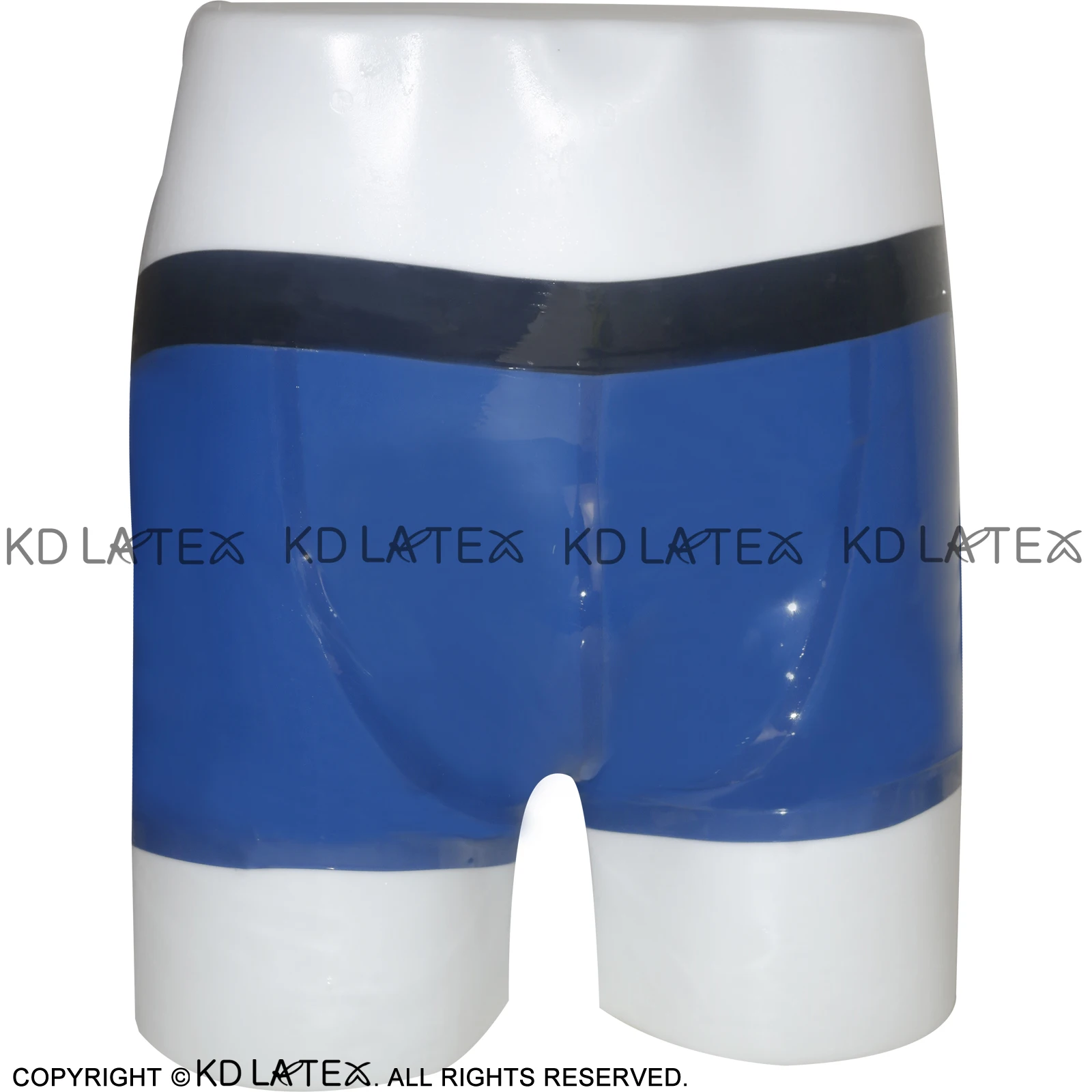 

Blue Sexy Latex Boxer Shorts With Black Trims On Top Rubber Boyshorts Underpants Underwear DK-0034