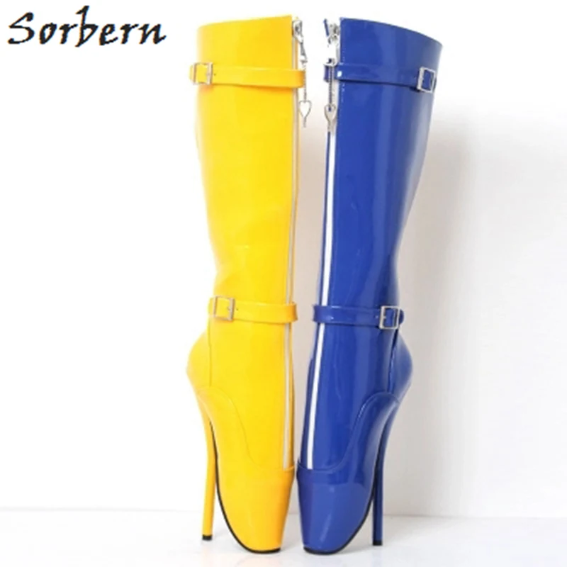 Sorbern High Heels 18CM Women Boots Plus Size Patent Leather Ballet Ladies Party Boots Unisex Dance Shoes Hot Sale