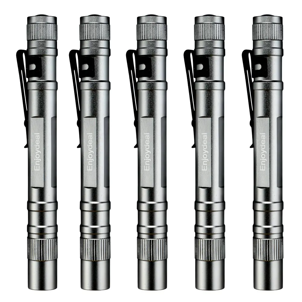 1/3 /5PCS LED Flashlight Torch 1600 Lumens Lamp Pocket Light Mini Penlight AAA LED Flashlight Torch with Clip Silver for Hunting