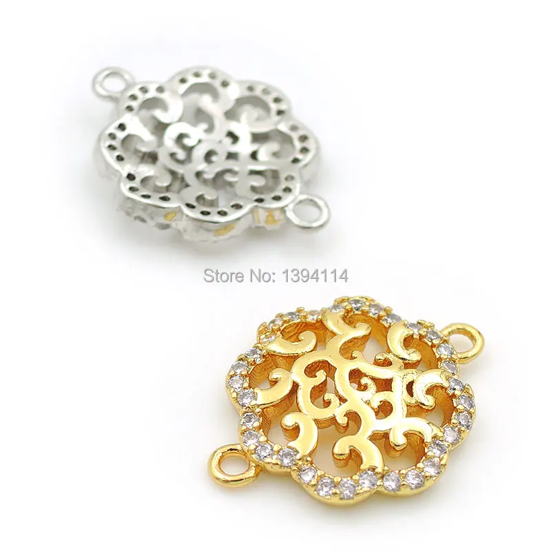 16*13*2mm Micro Pave Clear CZ Laciness Connector With Piercing Filigree Fit For Women As DIY Bracelets Accessory