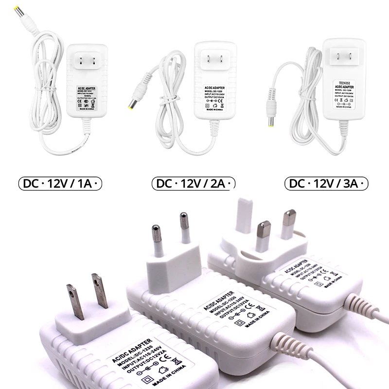 DC12V 1A 2A 3A Adapter power supply white cover 12V Transformer for LED string LED strip Light Bar Light LED Driver US / EU Plug