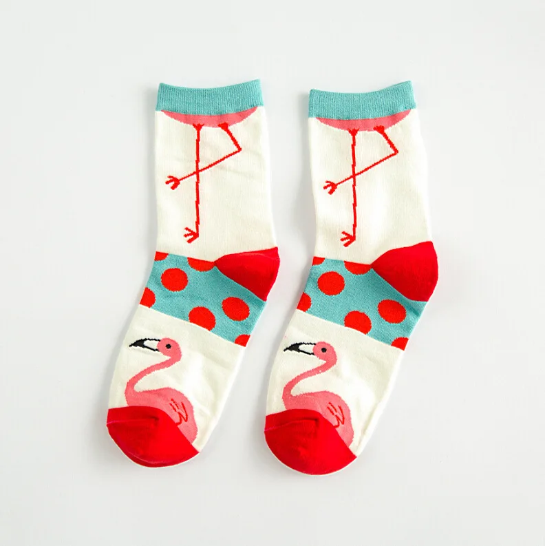 Fashion Funny Socks Cute Flamingo Patterned 3d Striped Ankle Cartoon Cotton Socks Dress Happy Socks 1pair=2pcs ms22