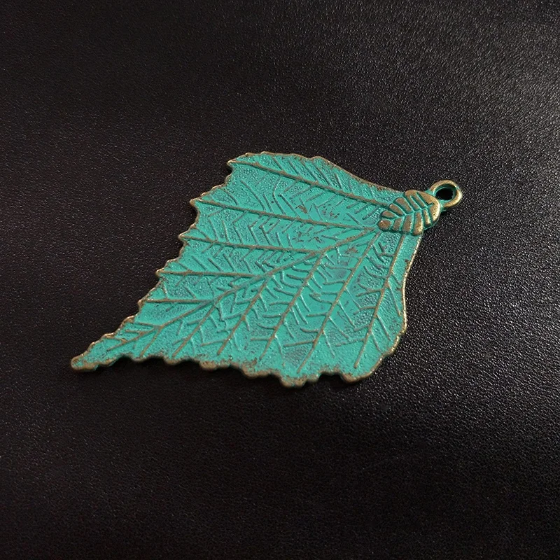 2pcs/bag 72*46MM Retro Patina Plated Zinc Alloy Green Big Leaf Charms Pendants For DIY Accessories