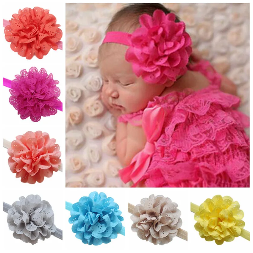 2016 baby infant headbands baby hollow Chiffon Flowers elastic headband children girl hair accessories 10pcs/lot