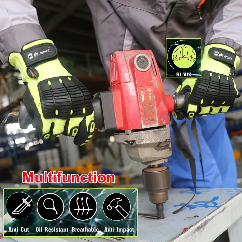 CE Approved A6 Cut Resistant Anti Vibration Mechanics Safety Work Gloves Better Grip Sandy Nitrile Palm Protective Glove