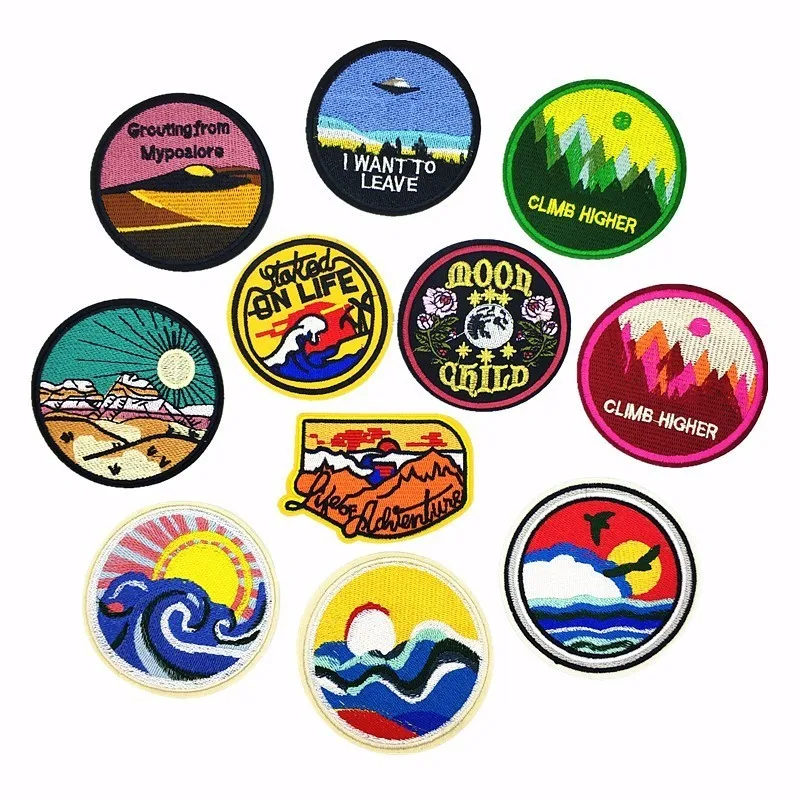 Fine Sea Sun Rise Scenery DIY Cloth Badges Mend Decorate Iron On Patch Clothes Apparel Sewing Decoration Applique Sew On Patches