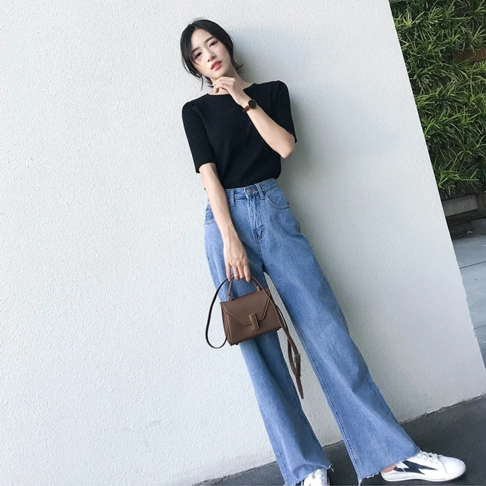 Spring Autumn Jeans Women Fashion Blue High Waist Loose Denim Jeans Female Wide Leg Pants Trousers Boyfriend Jeans For Women