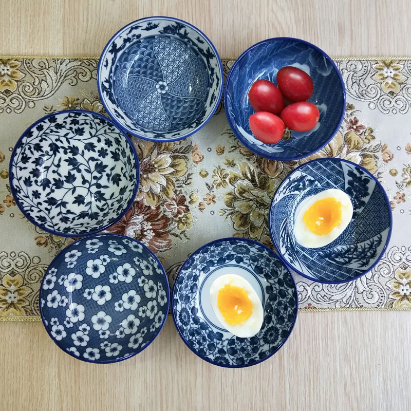 Jingdezhen Chinese-style Ceramic Bowl Set Tableware Set Household Blue-and-white-porcelain Dish Set Six Bowls