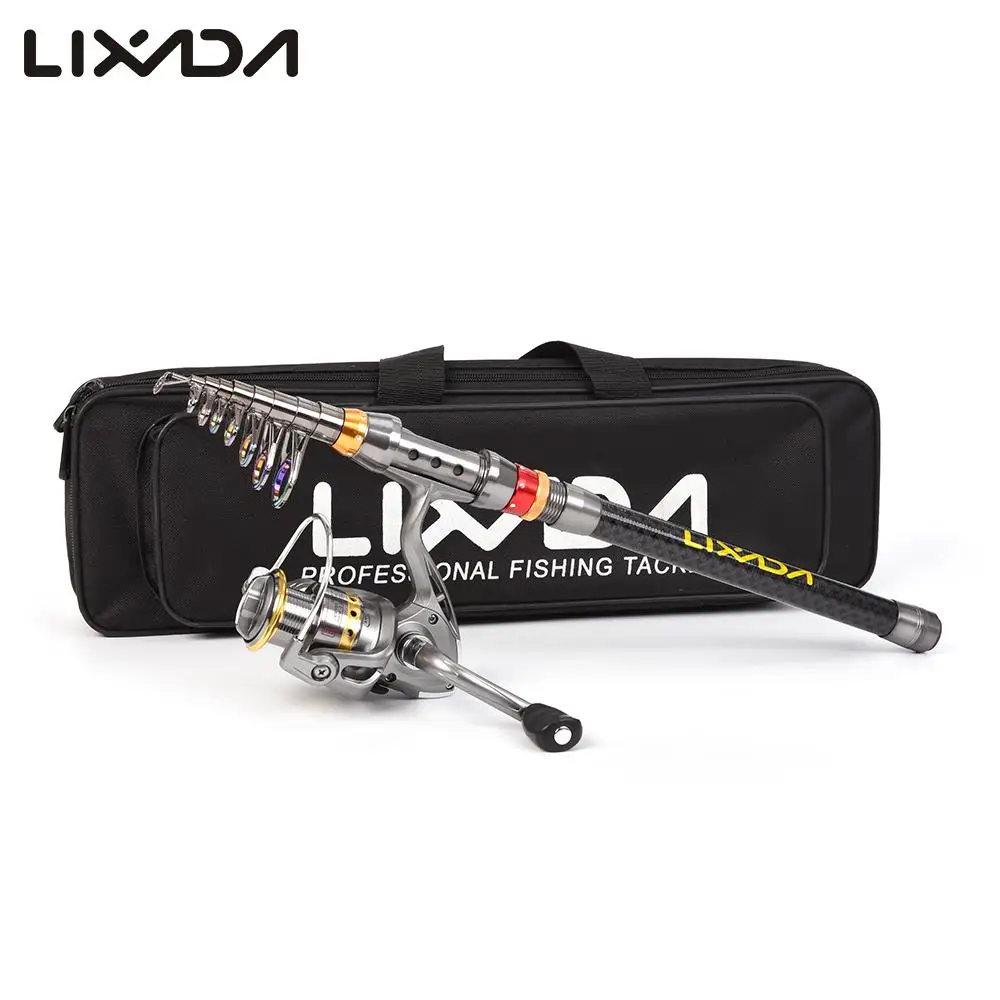 Lixada Teleskop Angelrute Reel Combo Full Kit Carbon Fiber Rod Pole Spinning Reel Angeln Tasche Fall Pesca Getriebe Set