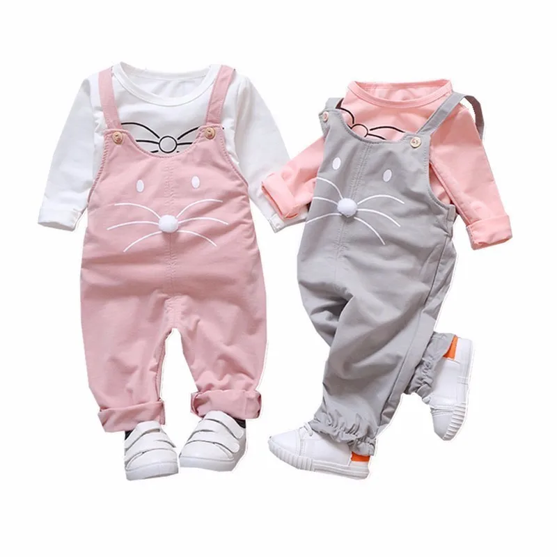 New Fashion Cute Girls Outfits Children Cartoon Clothing Sets Baby T-shirt Overalls 2Pcs/sets Spring Summer Infants Tracksuits