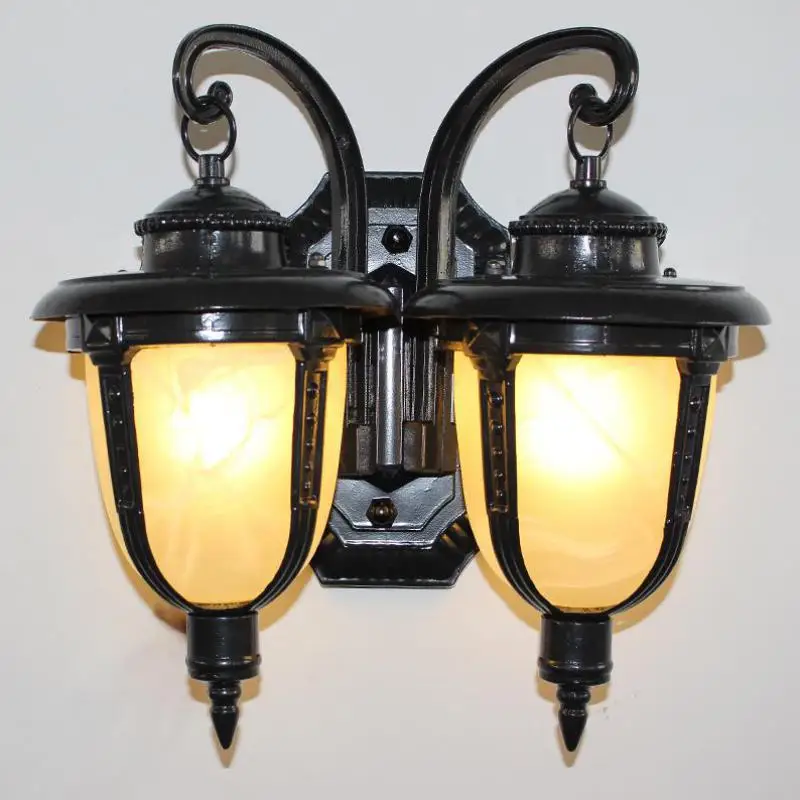 

Antique 2-arm wall light fixtures Garden glass shade Waterproof Outdoor Lamp Balcony Fence Lights Corridor Aluminum wall Lamps