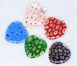 Lovely 10 Mixed Millefiori Glass Lampwork Heart Charm Pendants (B08434)