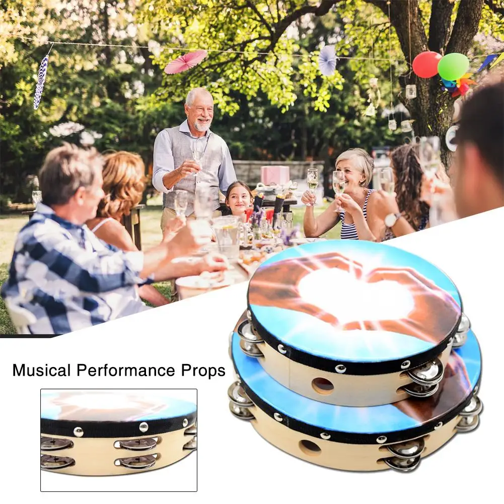 Wooden Handheld Double-row Tambourine Frame Drum for Church Party Dance Prop Adults Kids Percussion