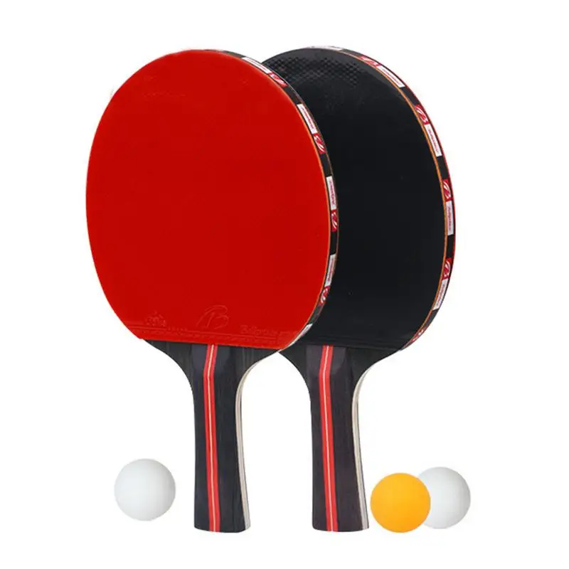 Table Tennis Bat Hand-shake Racket Beginner's Training Ping-Pong Bat Table Tennis Racket Set (2 Rackets + 3 Balls)