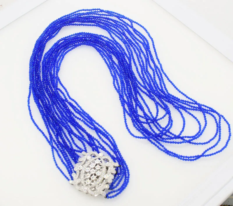 10layers blue spinel 2mm round faceted necklace 70-90CM wholesale beads nature FPPJ