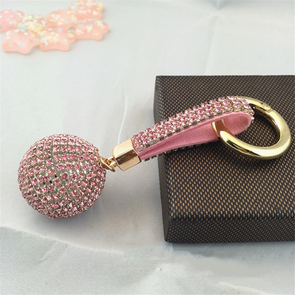 Multicolor Rhinestone Crystal Ball Car Keychain Leather Strap Charm Pendant Key Ring Women Men Car Key Chains Fashion Jewelry