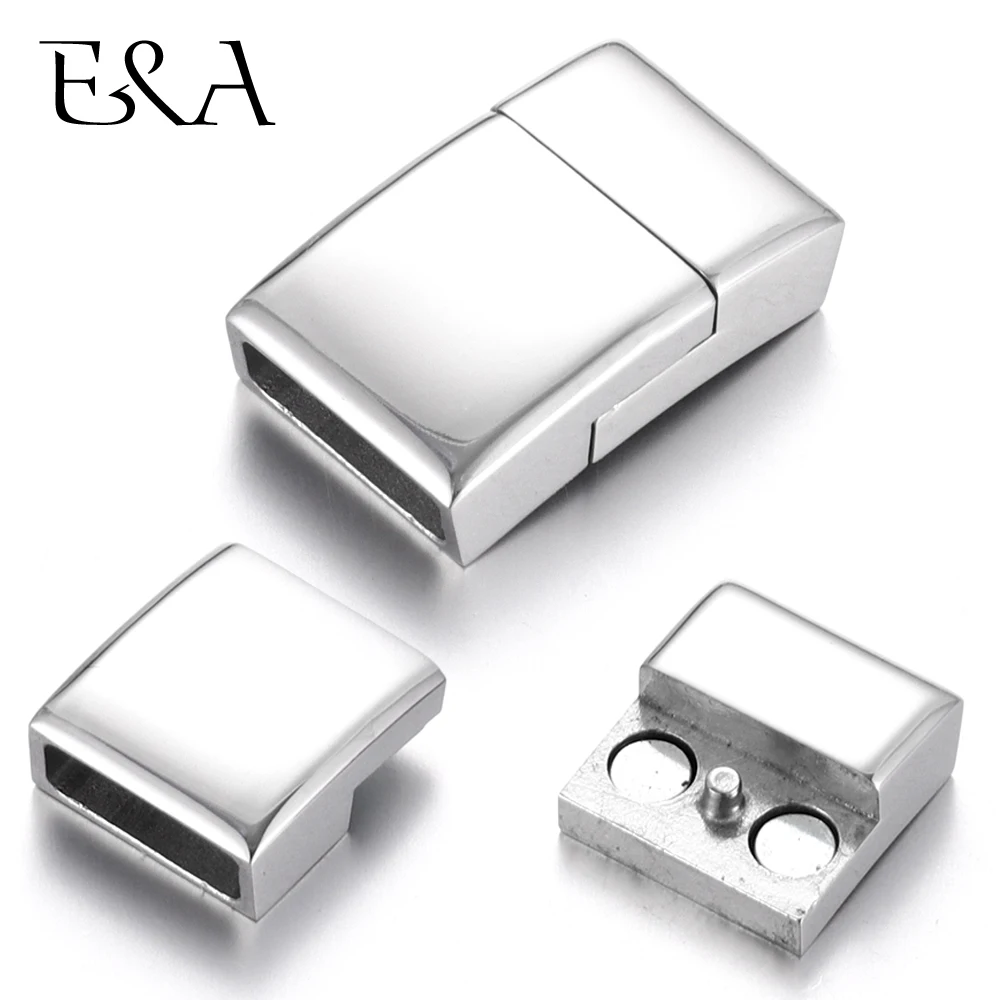 Stainless Steel Magnetic Clasps Hole 12*4mm Flat Leather Cord Clasp Magnet Buckle Bracelet Connector DIY Jewelry Making Supplies