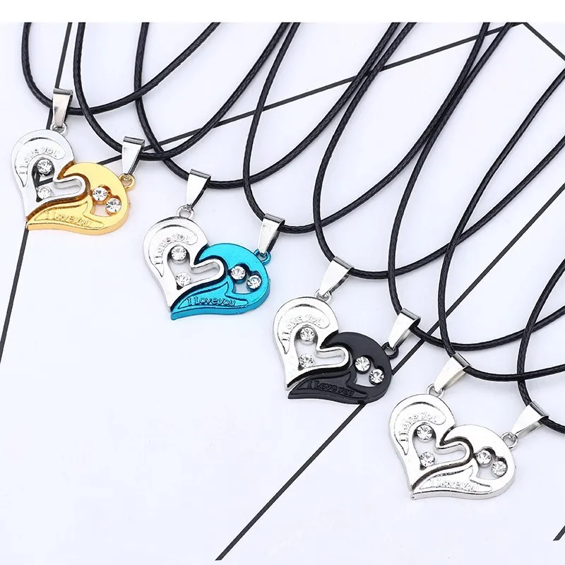 2 Pcs/Set Yin Yang Tai Chi Necklace For Couples Broken Heart Puzzle King Queen Pendant Necklaces Send Lovers Jewelry Gifts 2023