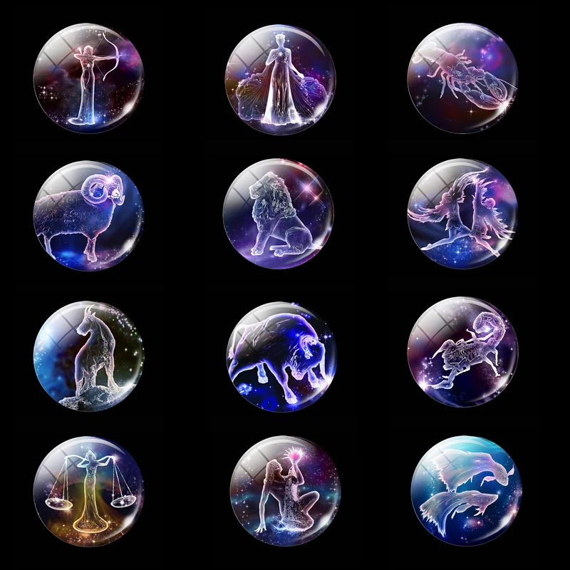 5pcs/set12 Zodiac Sign Constellation Luminous 25 MM DIY Glass Cabochon Jewelry Handmade Making Accessories Birthday Gifts