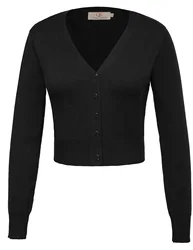 Grace karin camisola feminina nove pontos manga com decote em v botões decoração recortada algodão senhoras topos malhas tricô casaco cardigan topos