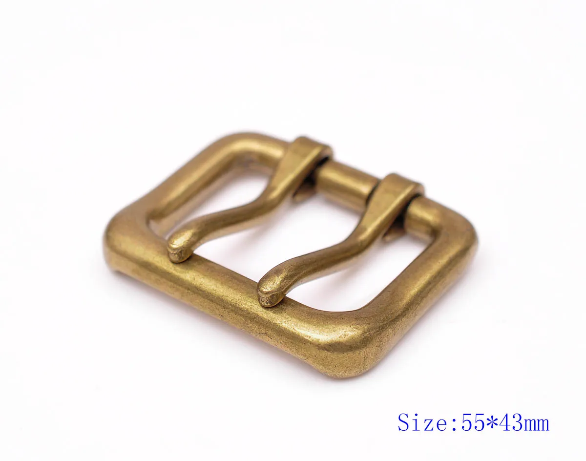 55*43MM  Men Retro Brass Double Tongue Pin Prong DIY Metal Belt Buckle Fits 40MM Straps