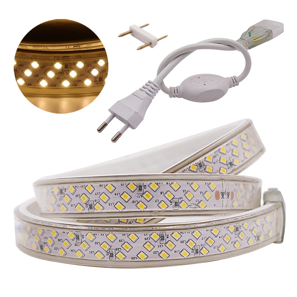 276Led/m Led Strip Light 220V 2835 Three Row Waterproof Flexible Rope Lights With EU Power Plug White 1m 5m 10m 15m 20m 50m 100m