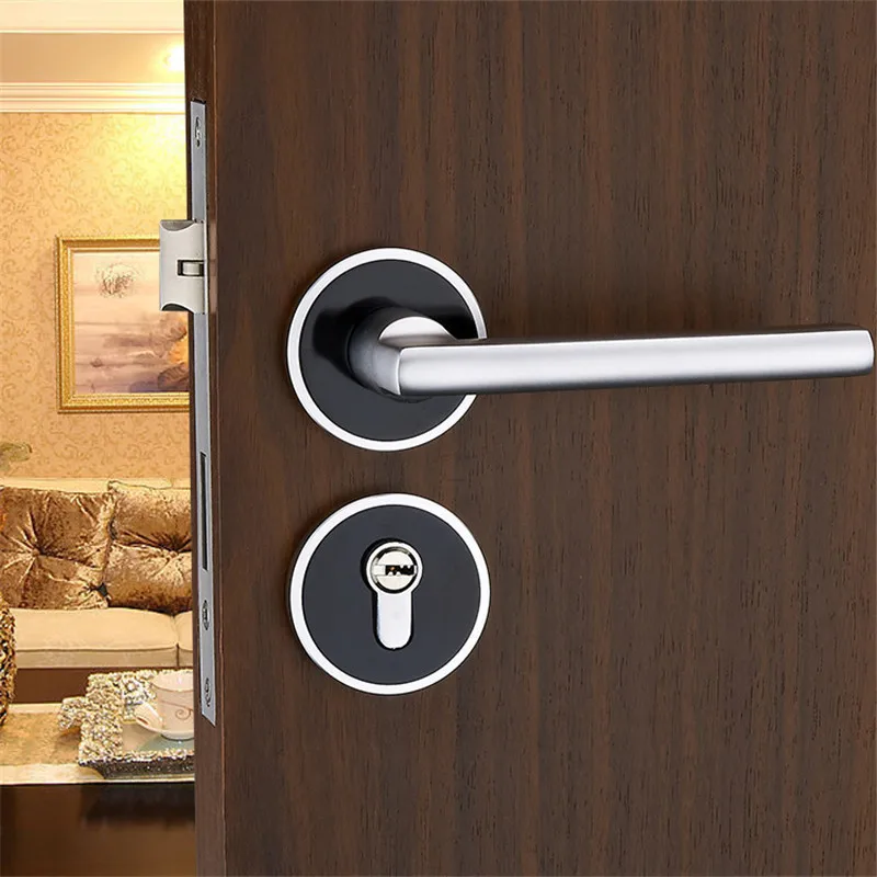 

Black & White Modernized Space Aluminum Door Handle Lock Mute Bearing Bedroom with Keys Accessories Set For 35-45mm Doors