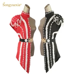 Women's Patchwork Stage Costume New Fashion Female Singer DS DJ Costume Adult Dancing Clothes with White Pearl Chain Collar and