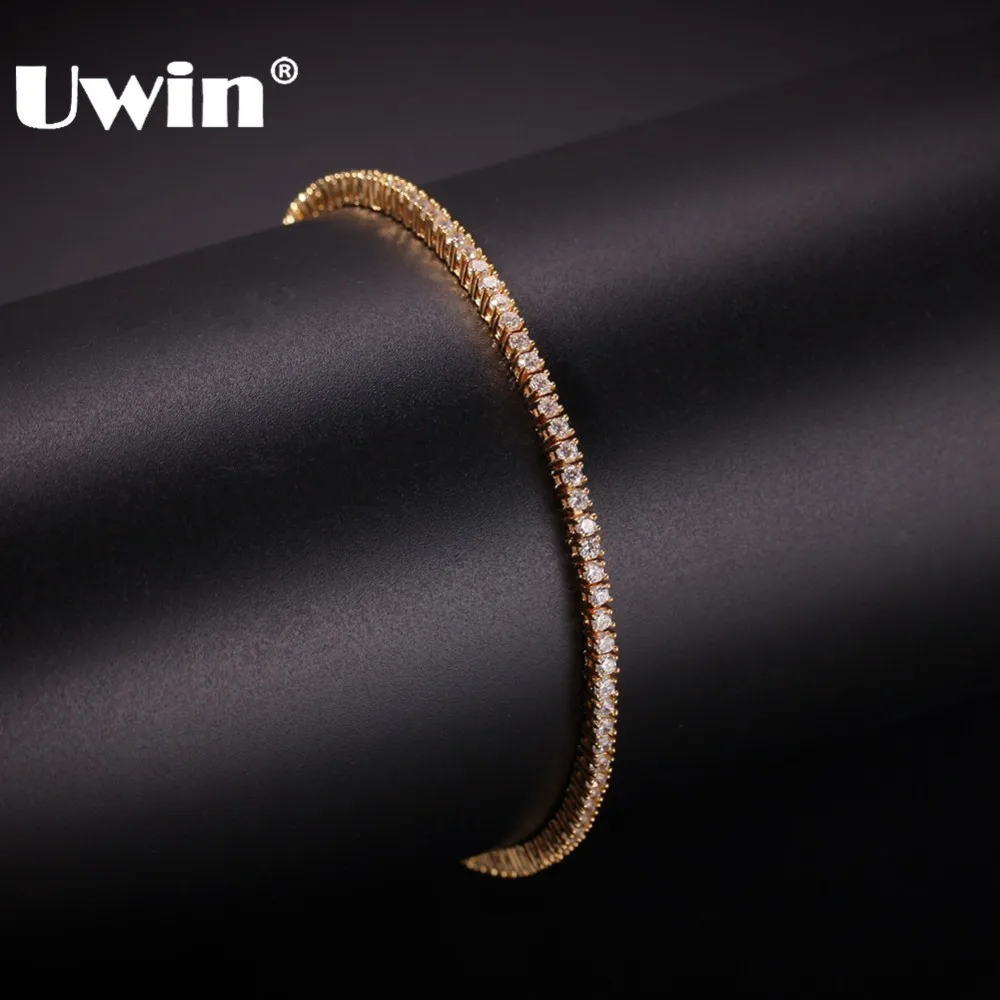 UWIN 2mm Round Cut Micro Tennis Bracelet Bling Bling Cubic Zirconia Fashion Hiphop Men Women Bracelets Jewelry