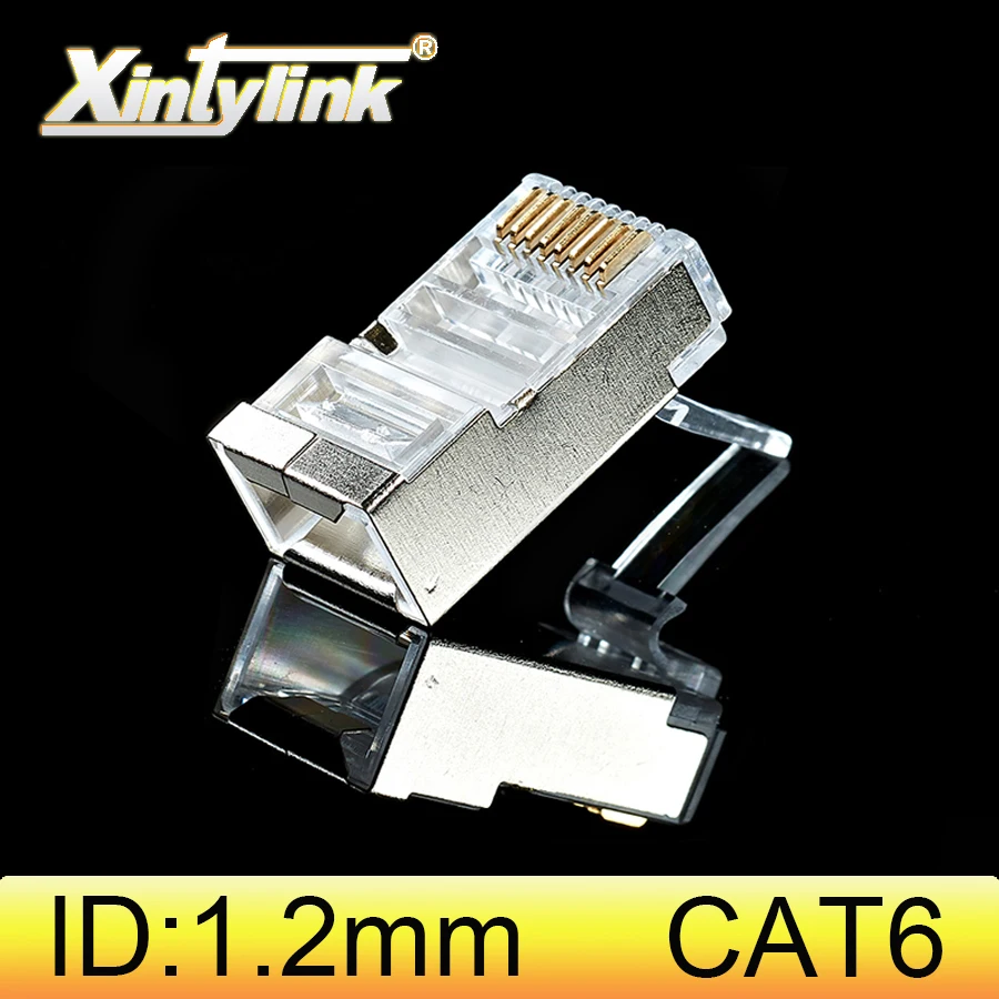 Xintylink-conector rj45 cat6 cat 6, enchufe 8p8c stp rg rj 45 lan blindado SFTP, red ethernet, cable jack modular con orificio de 1,2mm